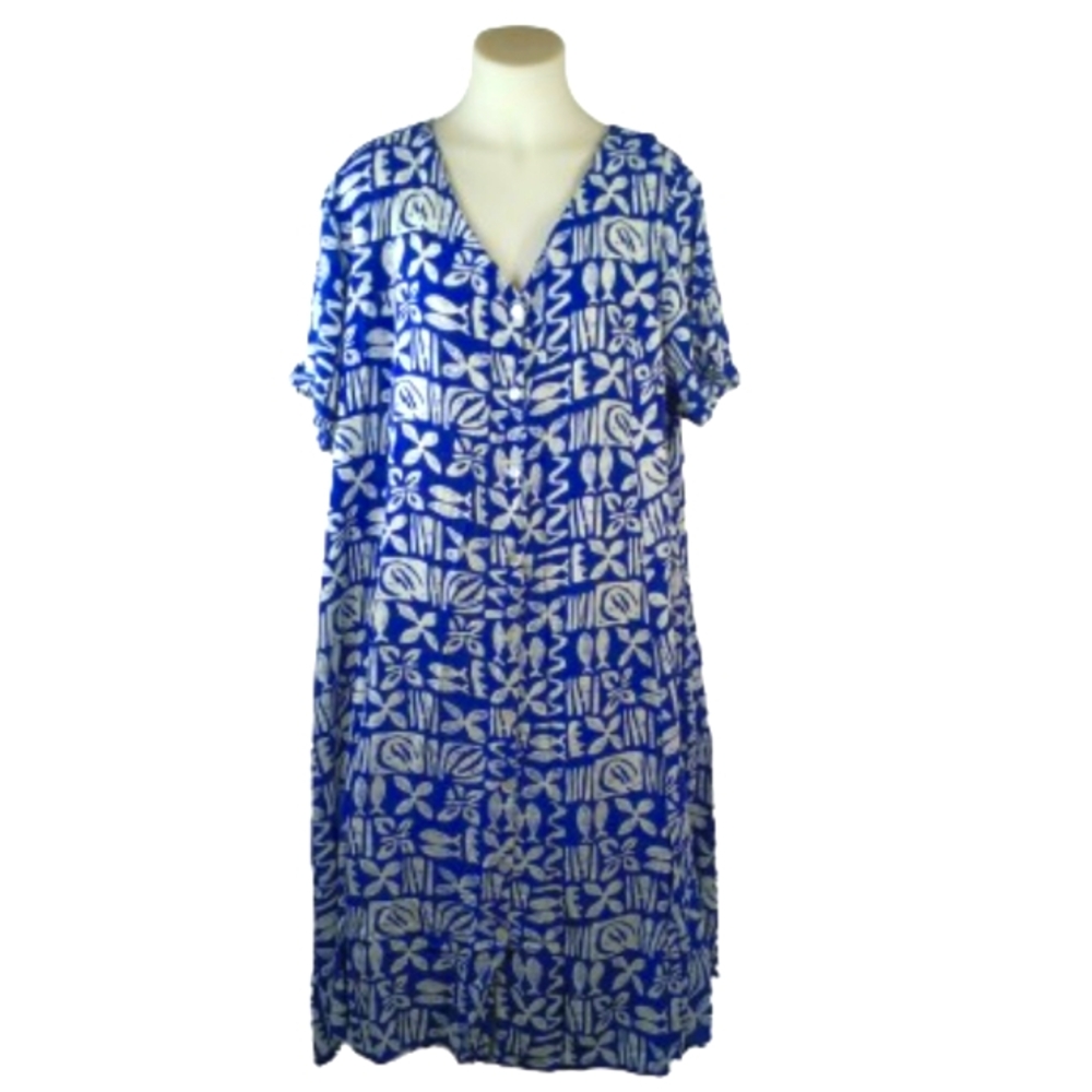 Anthony Richards Blue White Button Down Midi Dress Sz 4X